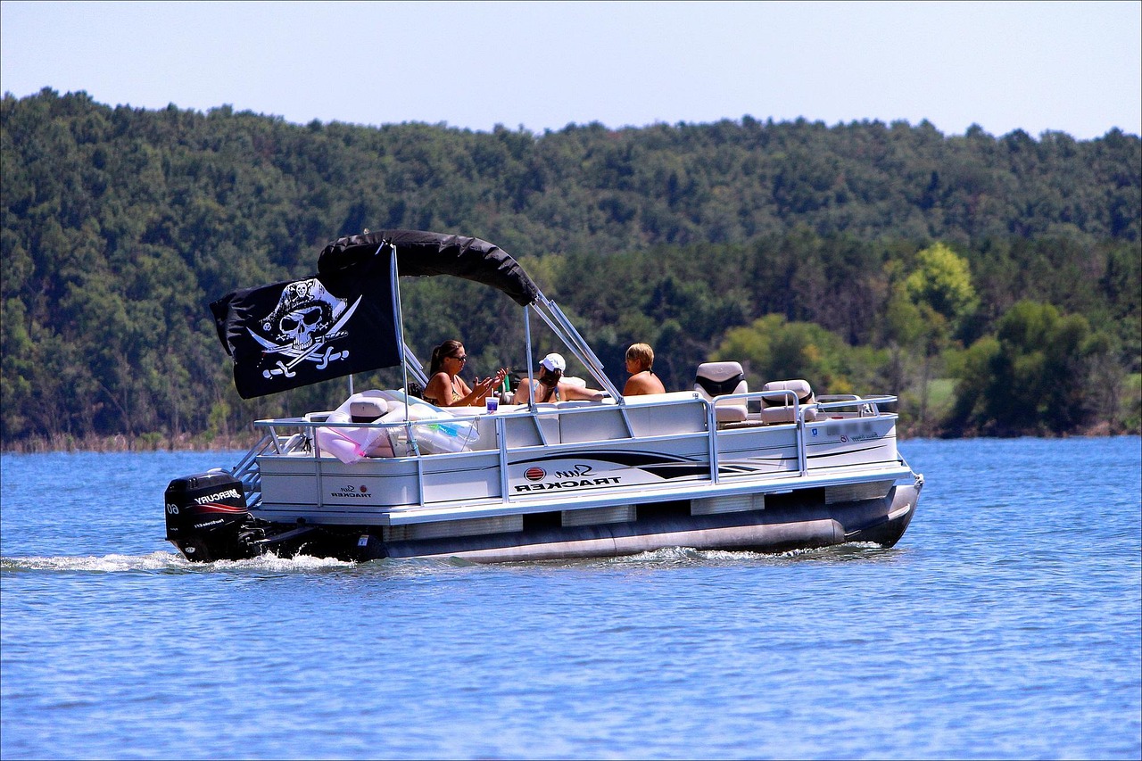 pontoon boat on lake